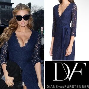 PARIS HILTON NWT $598 Diane Von Furstenberg Julianna Lace Wrap Dress 🧿 Size 4
